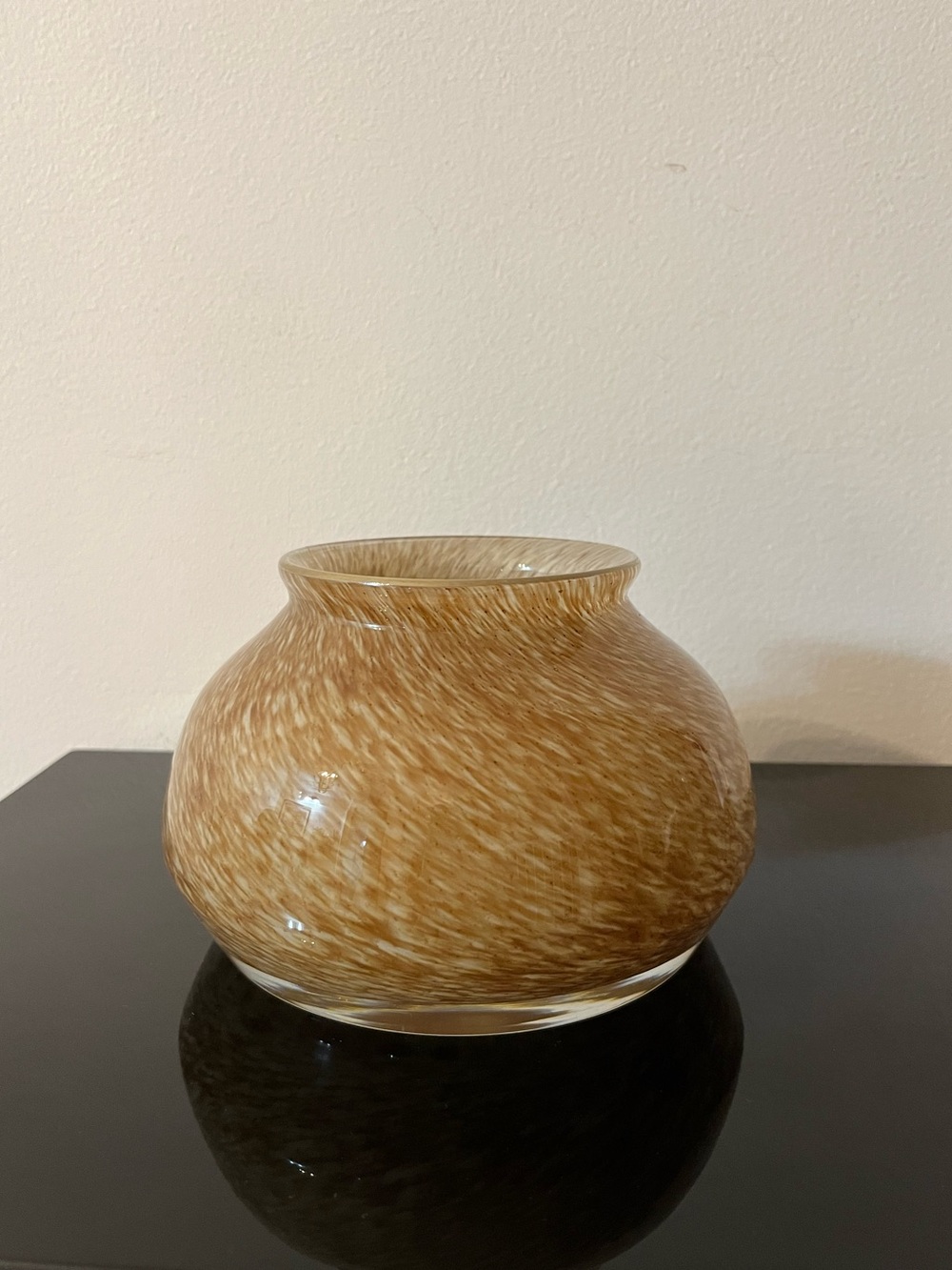 Anthropologie Round Swirl Handblown Amber Tan Heavy Glass Rose Bowl Vase